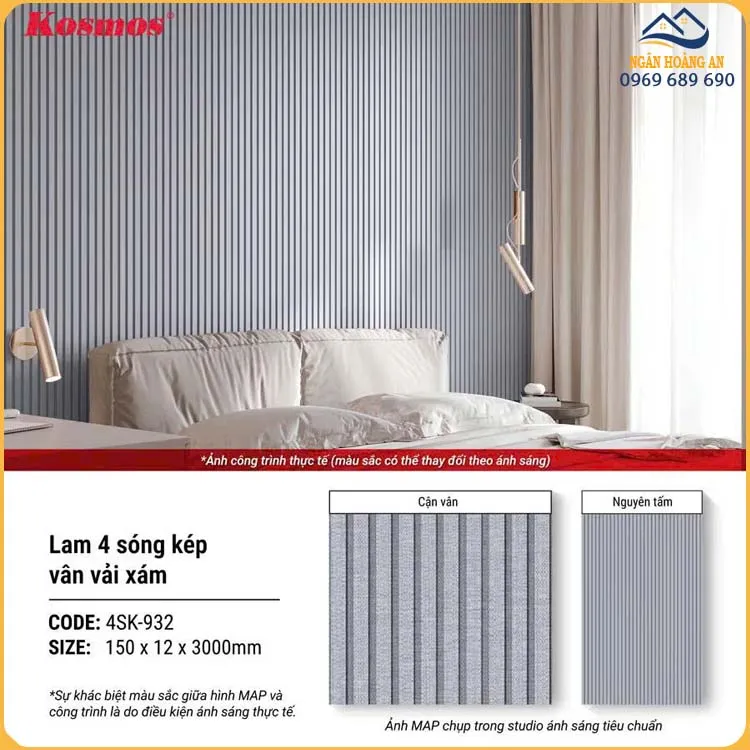 Tấm Ốp Tường Nhựa Lam Sóng Kép Kosmos Giả Vân Vải 4SK-932